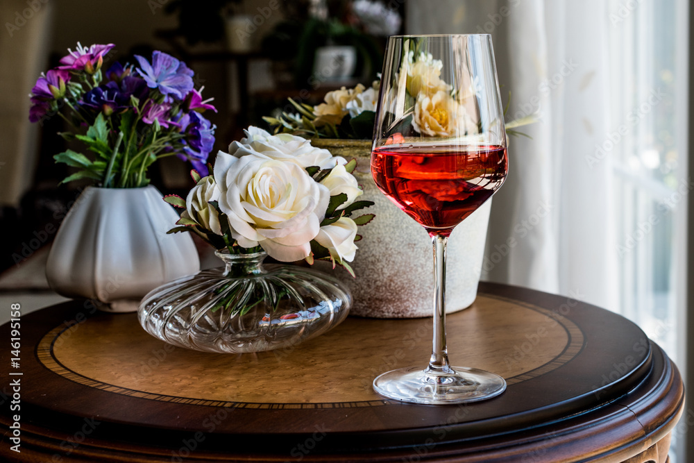 Rose Wine with flowers (natural light).