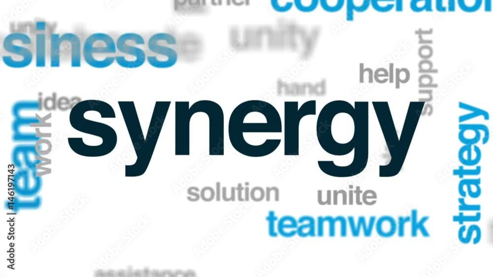 Synergy animated word cloud, text design animation. Synergy animated word cloud, text design animation.