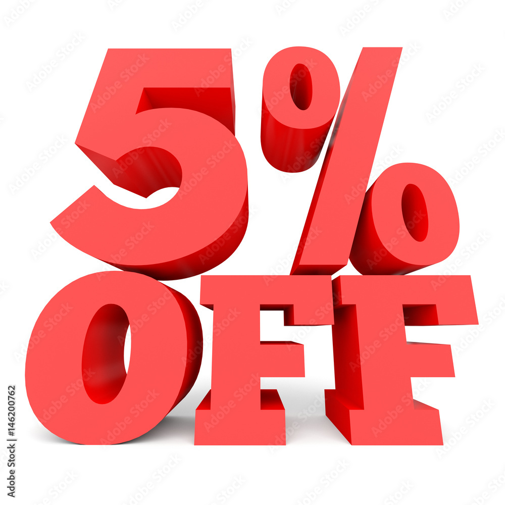Five percent off. Discount 5 %. Five percent off. Discount 5 %.