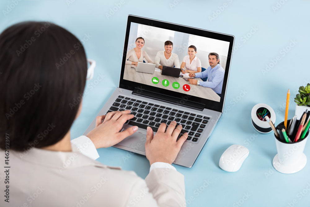 Businesswoman Doing Video Conference On Laptop Businesswoman Doing Video Conference On Laptop