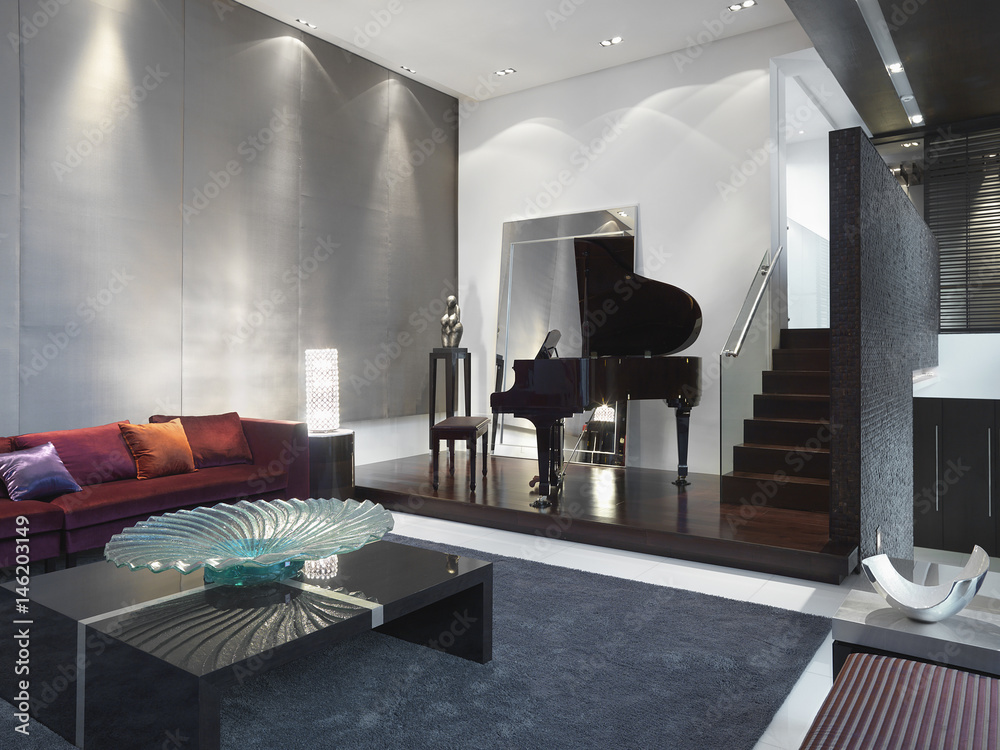Modern Living Room With Baby Grand
