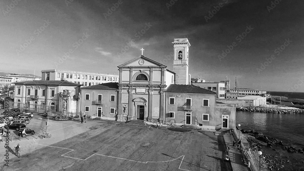 Square of Leghorn along the sea, Tuscany from the air