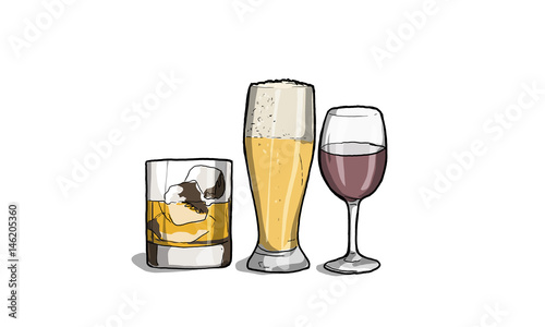 Illustrazione di alcool, vino, birra