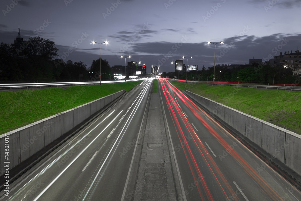Car trail laights on a highway Car trail laights on a highway