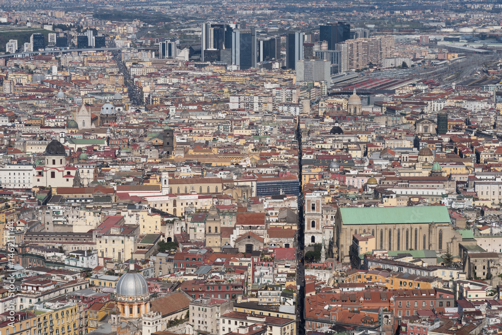 High view from the historic center of Naples
