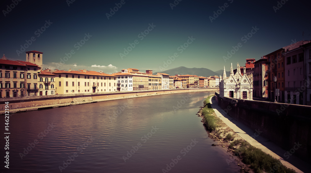 travel amazing Italy series - Arno River and Santa Maria della Spina Church, Pisa, Tuscany,