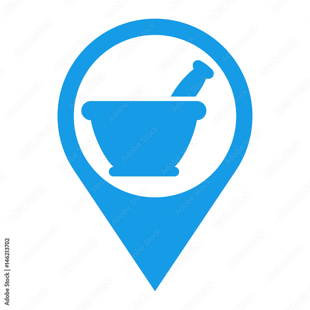 Icono plano localizacion mortero de cocina azul Icono plano localizacion mortero de cocina azul