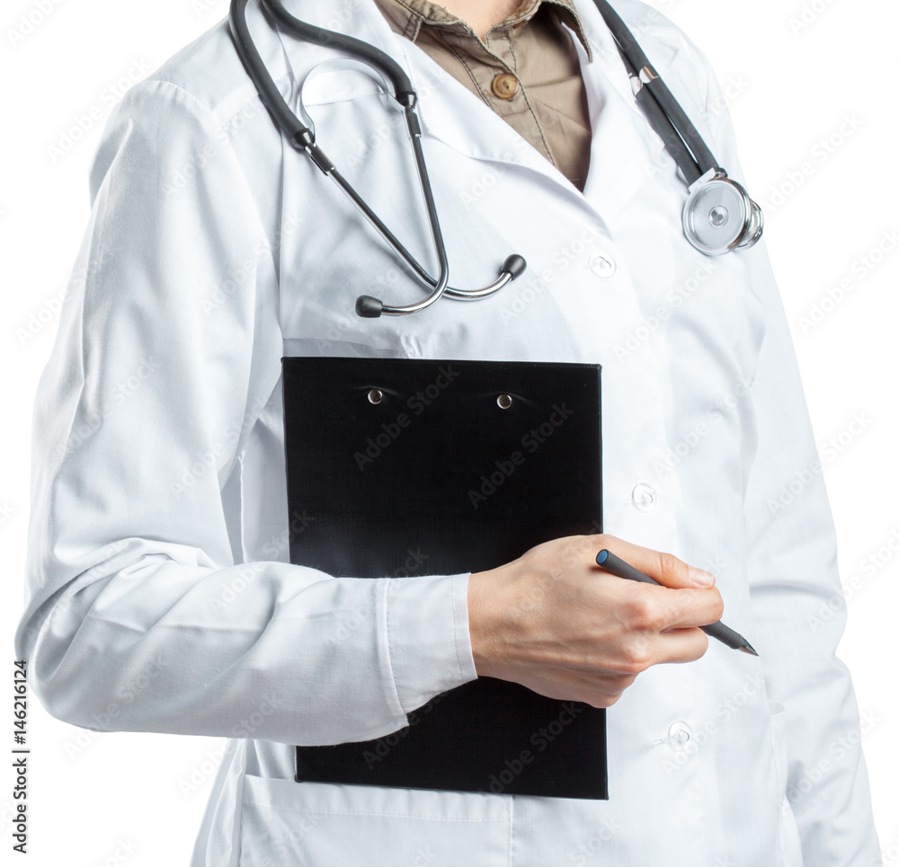 female doctor in uniform holding clipboard female doctor in uniform holding clipboard