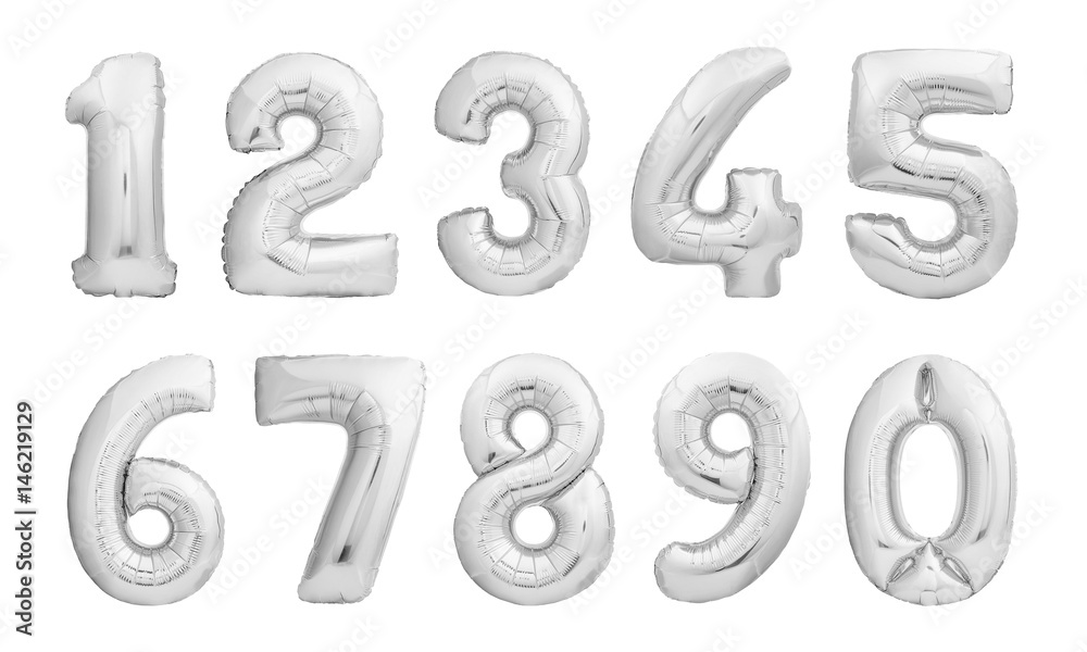 Numbers set made of silver inflatable balloons Numbers set made of silver inflatable balloons