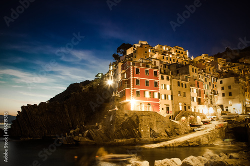 travel amazing Italy series - Riomaggiore Village at night, Cinque Terre national park, Liguaria photo