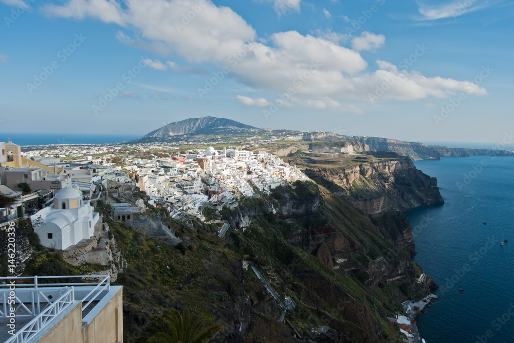 Caldera view from Immerovigli to Fira downtown at Santorini island, Greece