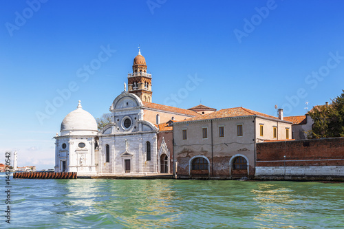 Venice, Italy. View from the Venice lagoon of the Church of San Michele in isola on the cemetery island of San Michele