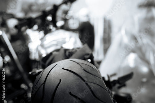 Close up picture of a motorcycle tire