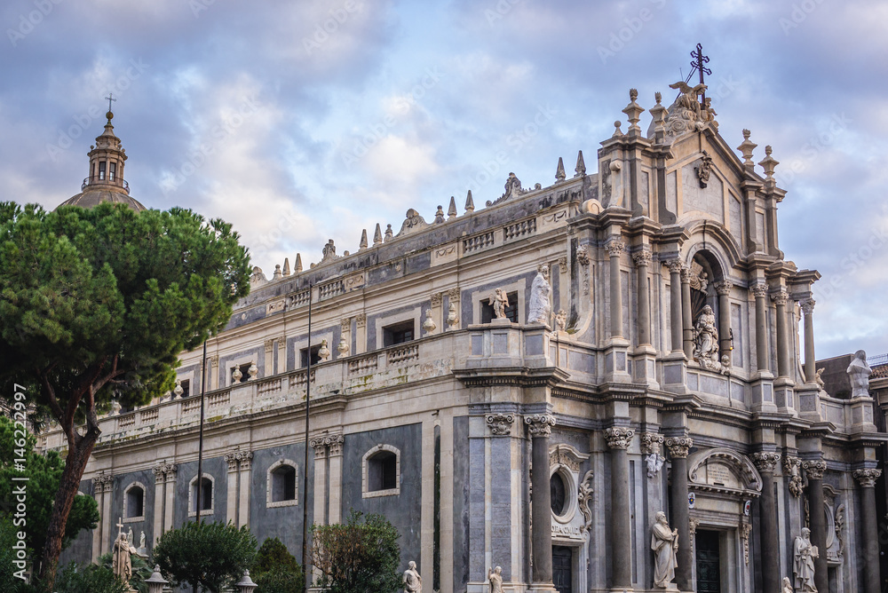 Front facade of Saint Agatha Cathedral in Catania, Sicily Island of Italy