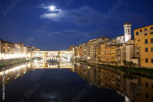 travel amazing Italy series - Ponte Vecchio and River Arno at Night, Florence, Tuscany