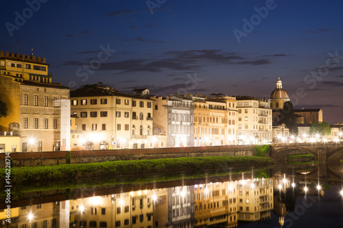 travel amazing Italy series - Ponte Vecchio and River Arno at Night, Florence, Tuscany