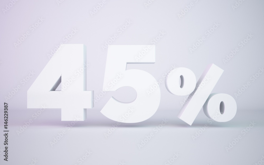 3D rendering white 45 percentage isolated white background