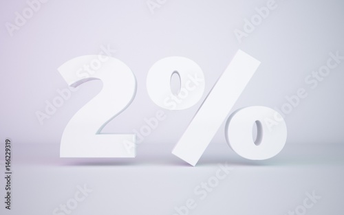3D rendering white 2 percentage isolated white background