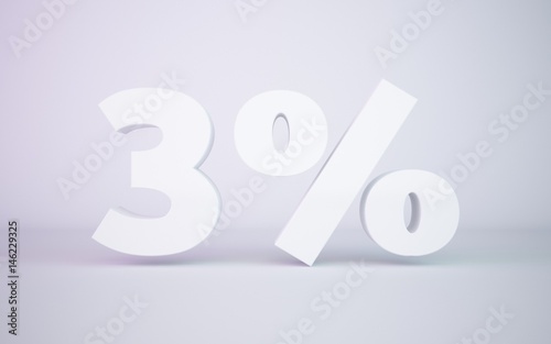 3D rendering white 3 percentage isolated white background