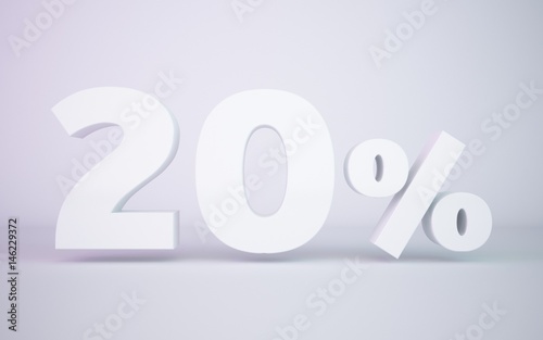 3D rendering white 20 percentage isolated white background