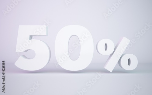 3D rendering white 50 percentage isolated white background