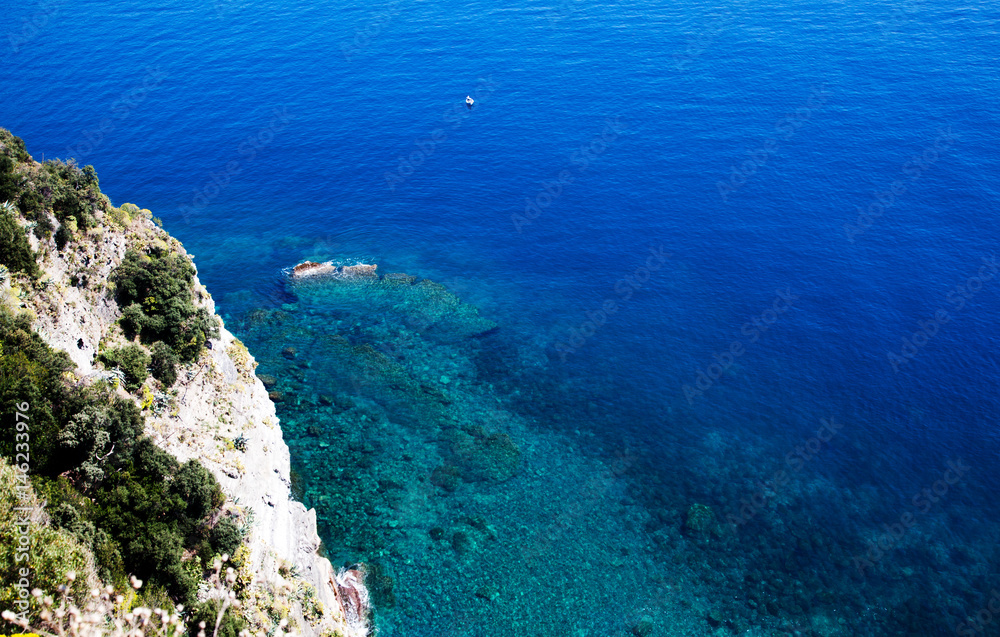 aerial view of blue sea and boat