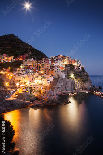 travel amazing Italy series - scenic night view of colorful village Manarola, Cinque Terre