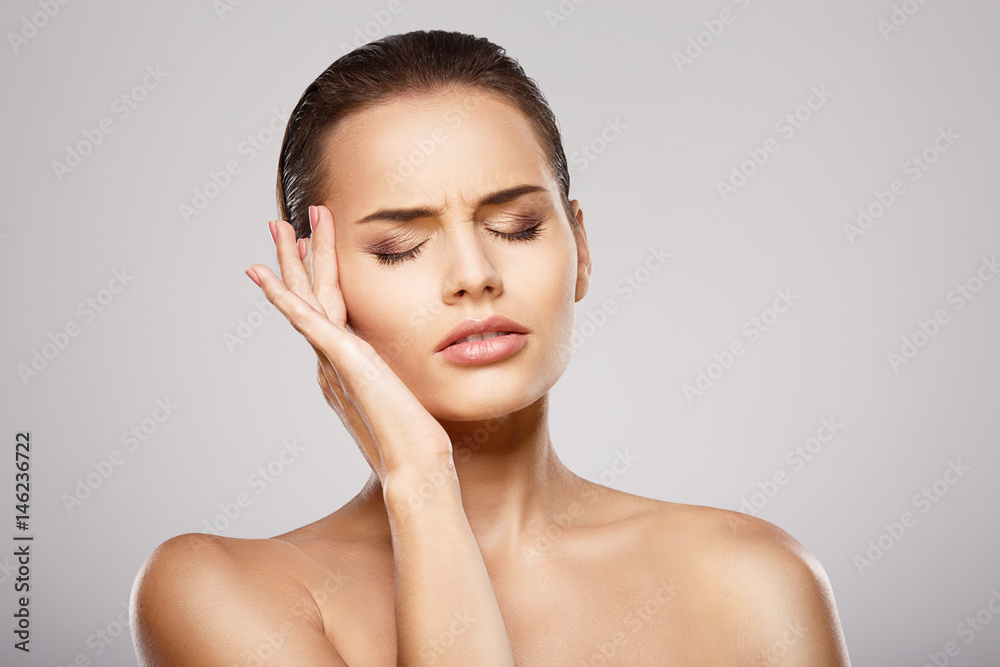 Beautiful girl with nude make up at studio Beautiful girl with nude make up at studio