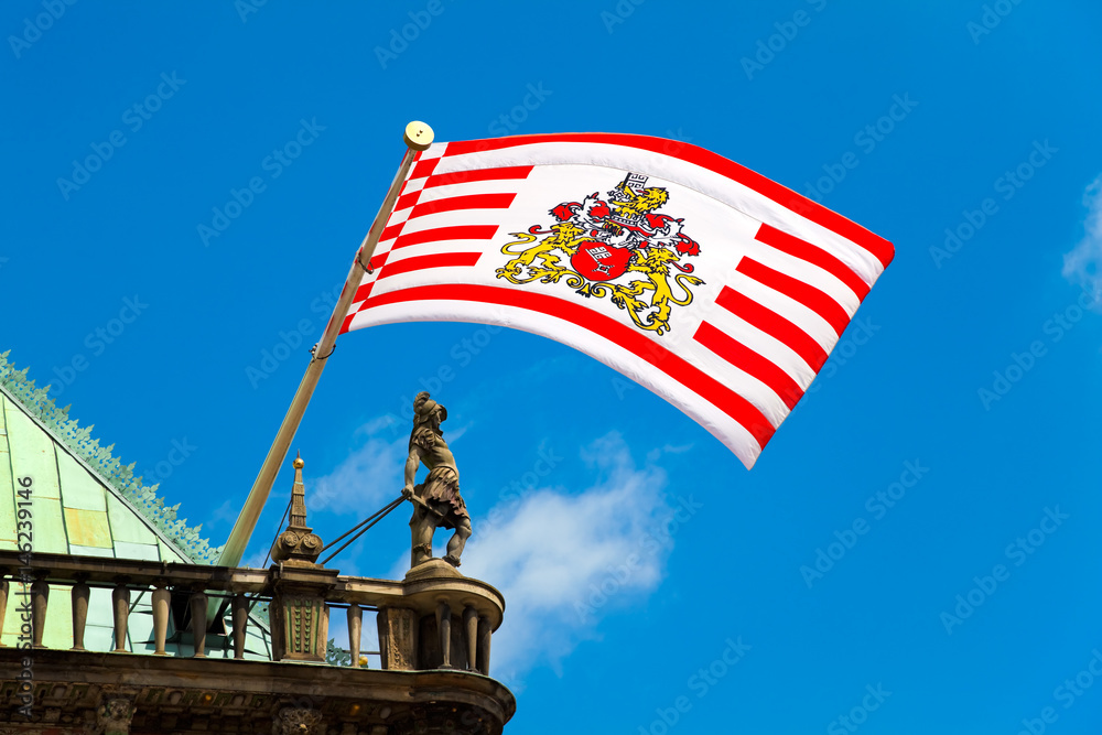 Bremen Flag on the Townhall, Germany.