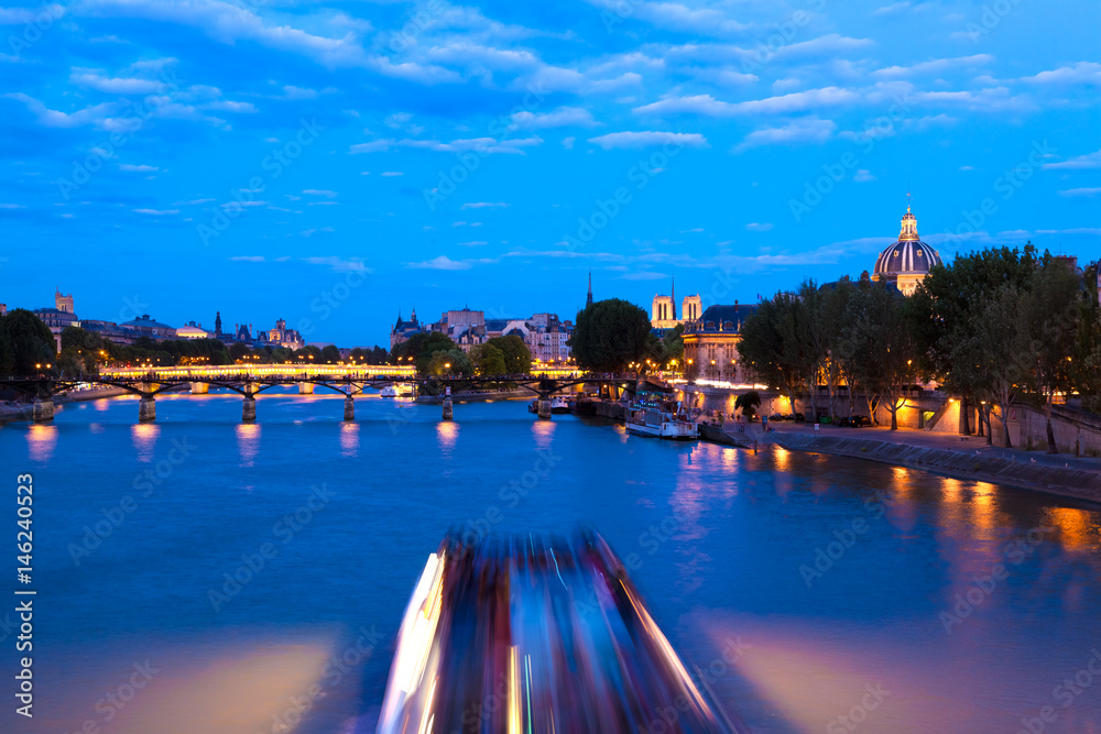 Paris and Seine at Night, France