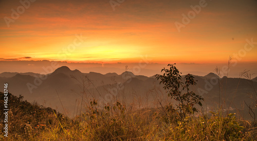 Landscape of top mountain view on sunset time