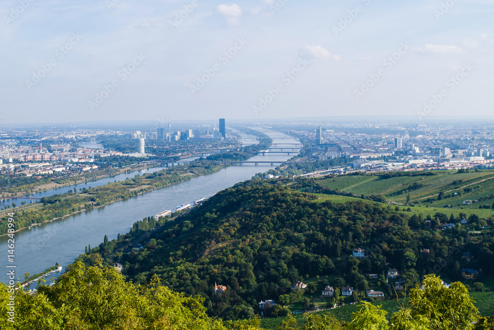 View out to the city of Vienna from across the vineyards below Kahlenberg, Austria