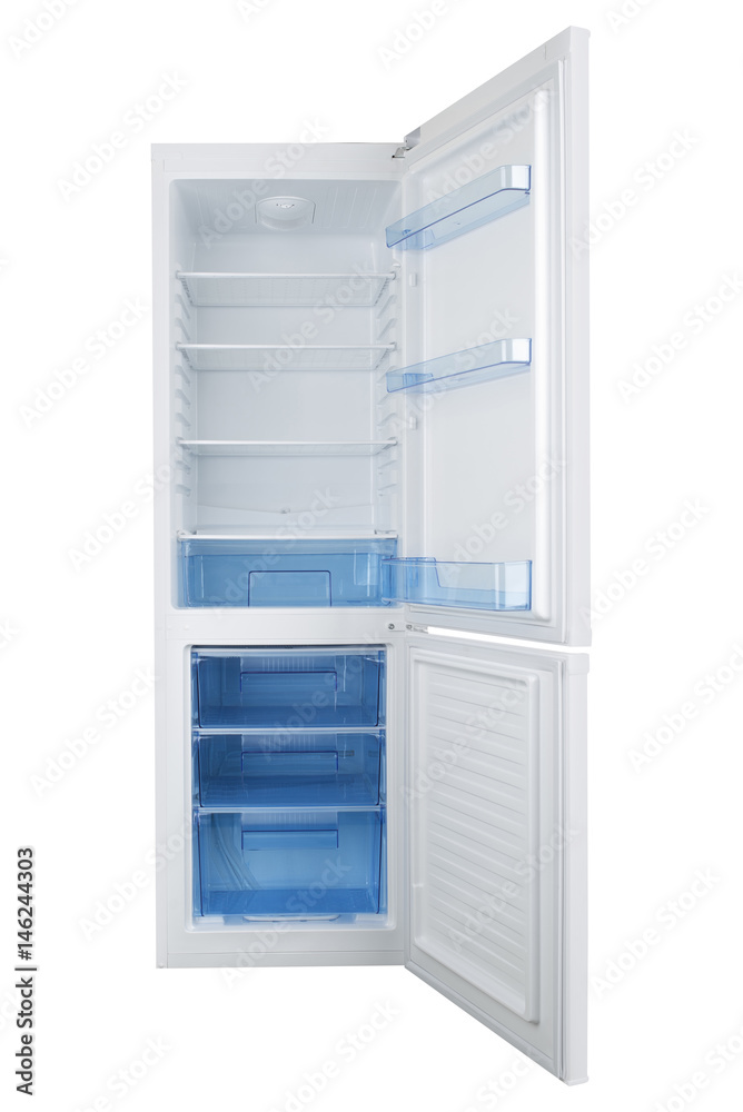 White refrigerator isolated on white background