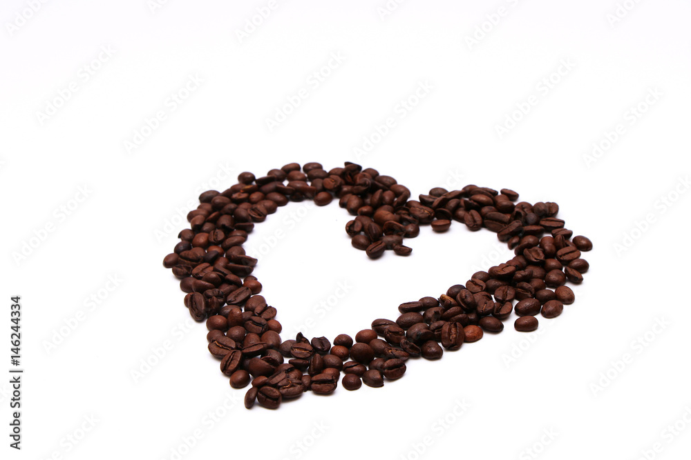 Drawing of coffee beans on white background - Heart Drawing of coffee beans on white background - Heart