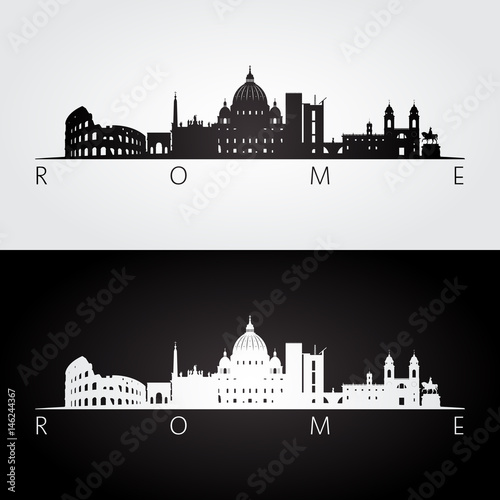 Rome skyline and landmarks silhouette.