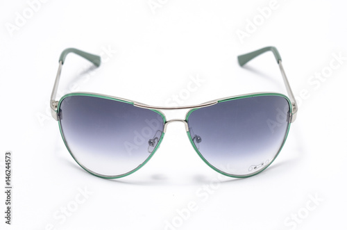 Sunglasses in green iron frame isolated on white