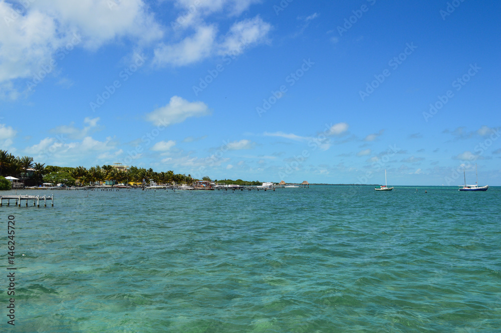 Pier with Crystal Clear Caribbean Waters, Caye Caulker, Belize