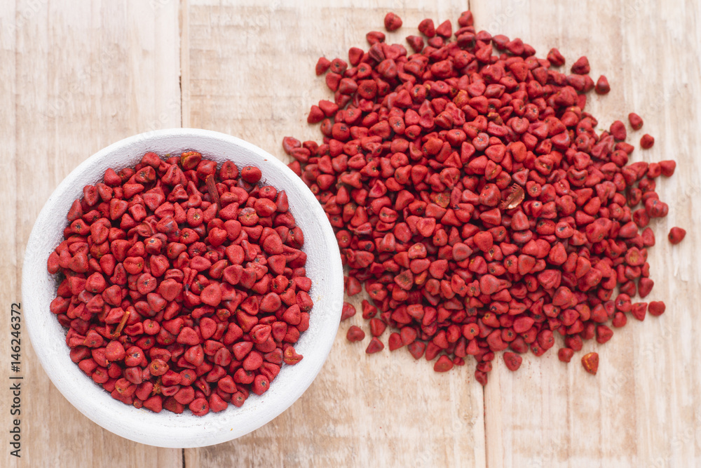 Seeds of achiote, originating from central america and parts of south america is used to season and color food Seeds of achiote, originating from central america and parts of south america is used to season and color food