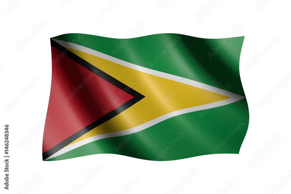 Flag of Guyana isolated on white, 3d illustration Flag of Guyana isolated on white, 3d illustration