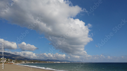 Fototapeta Naklejka Na Ścianę i Meble -  Beautiful empty beach in Puerto Banus, Costa del Sol, Andalusia, Spain