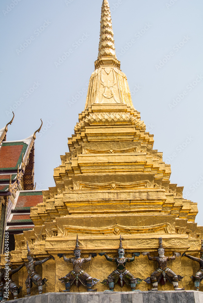 Fototapeta premium Wat Phra Kaew. Temple of the Emerald Buddha is regarded as the most sacred Buddhist temple in Bangkok Thailand.