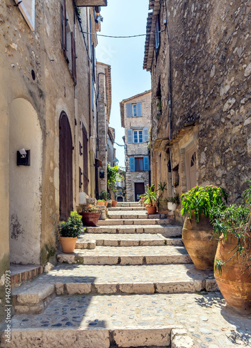 typical narrow street in Saint Paul de Vence, France