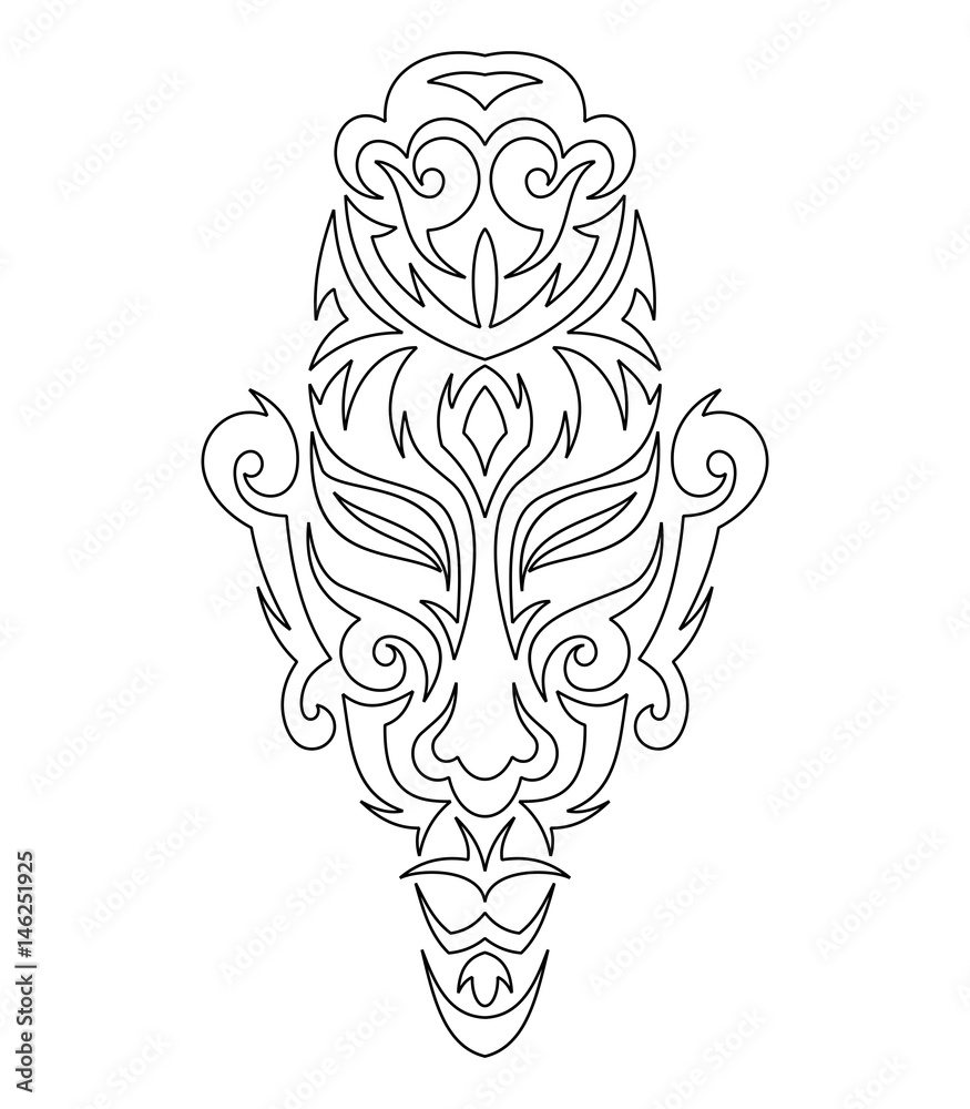 Linear African Mask Isolated on White. Vector icon for tribal designs