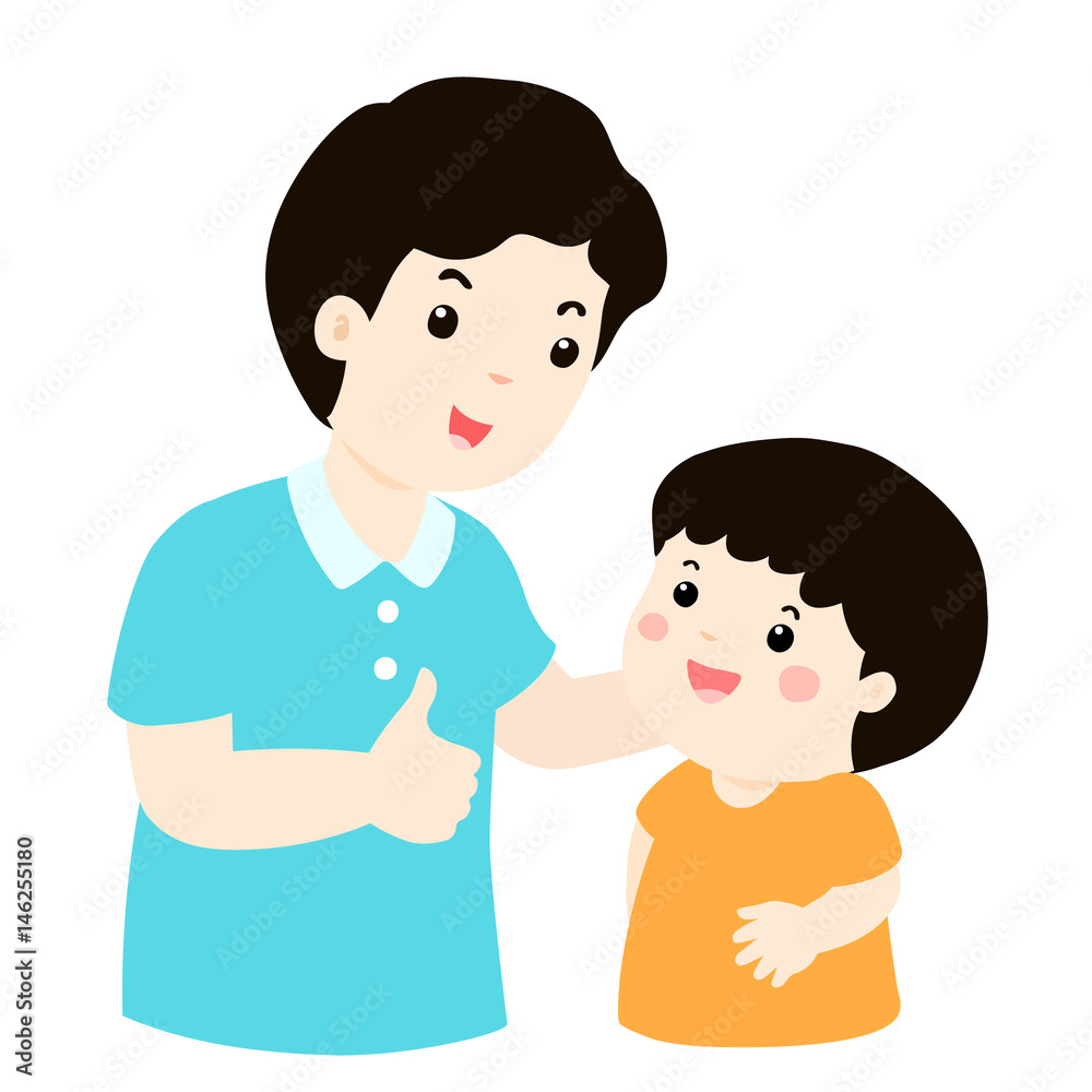 Dad admire his son character cartoon vector Dad admire his son character cartoon vector