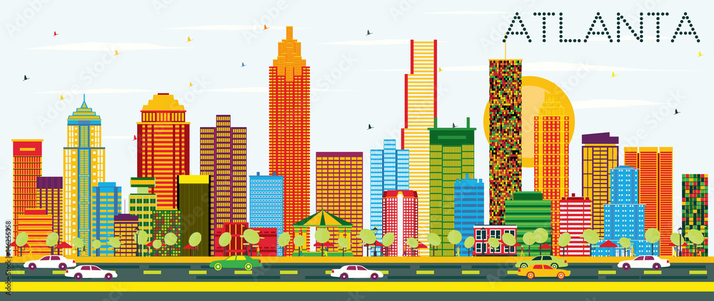 Atlanta Skyline with Color Buildings and Blue Sky. Atlanta Skyline with Color Buildings and Blue Sky.