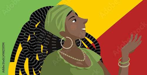 happy cute beautiful african rasta dreadlocks girl with red green and yellow flag