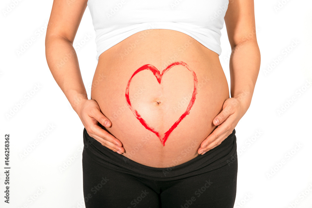 custom made wallpaper toronto digitalRed heart painted on belly of pregnant woman