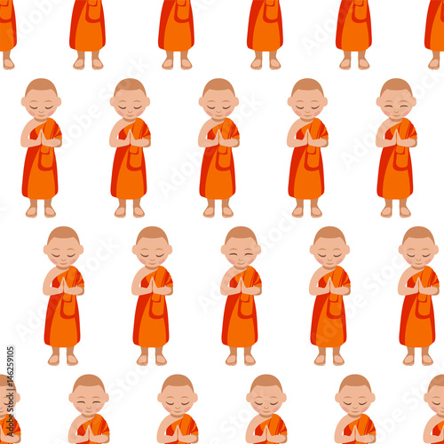 Seamless pattern - Buddhist monk boy praying