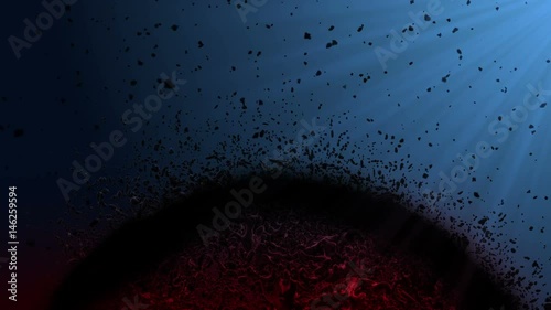 dying bloody cell and some parts Disintegrating and flying over black with blue light background, sick blood cell, cancer cell, Diseased cell, Tumor. fUll hd and 4k. Medical and health care concept