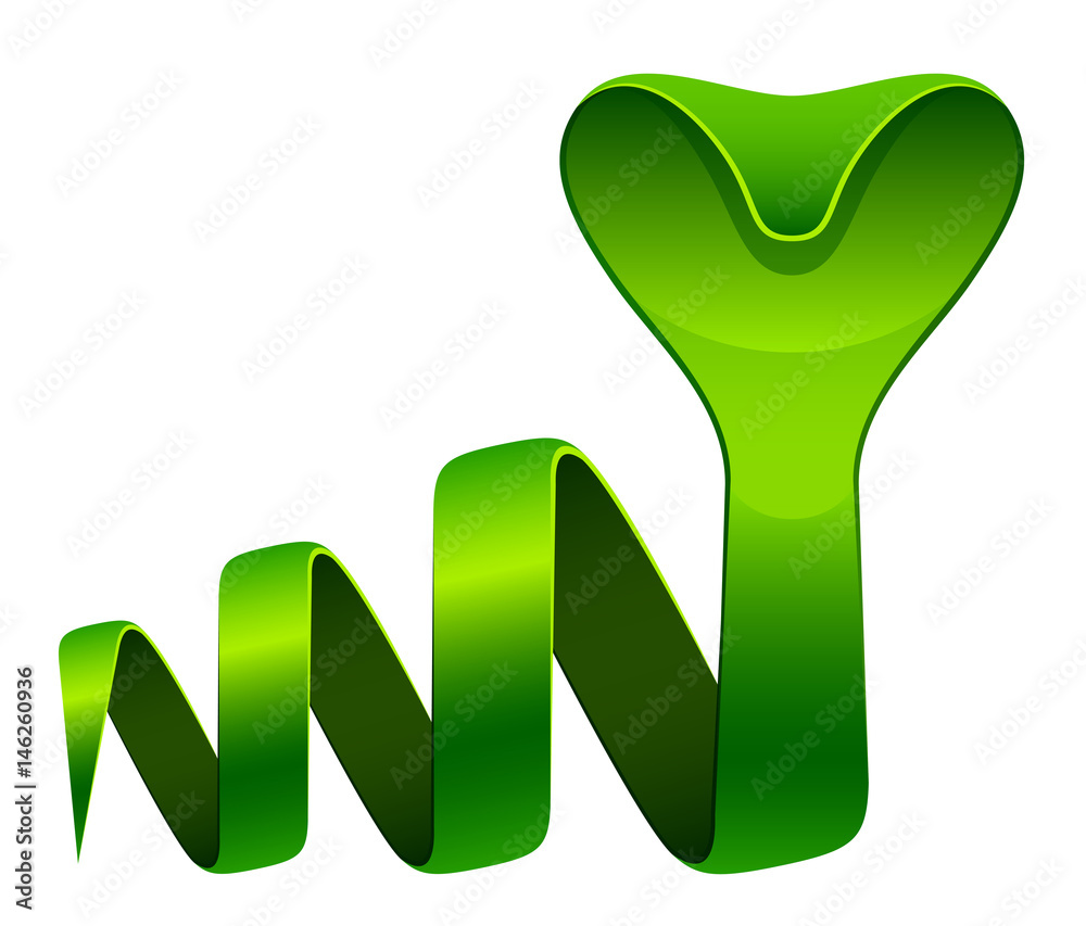 Green spiral ribbon snake on a white background Green spiral ribbon snake on a white background